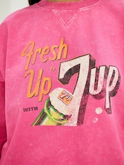 Fluro Pink Relaxed Fit License 7up Washed Crewneck Sweatshirt - Image 9 of 9