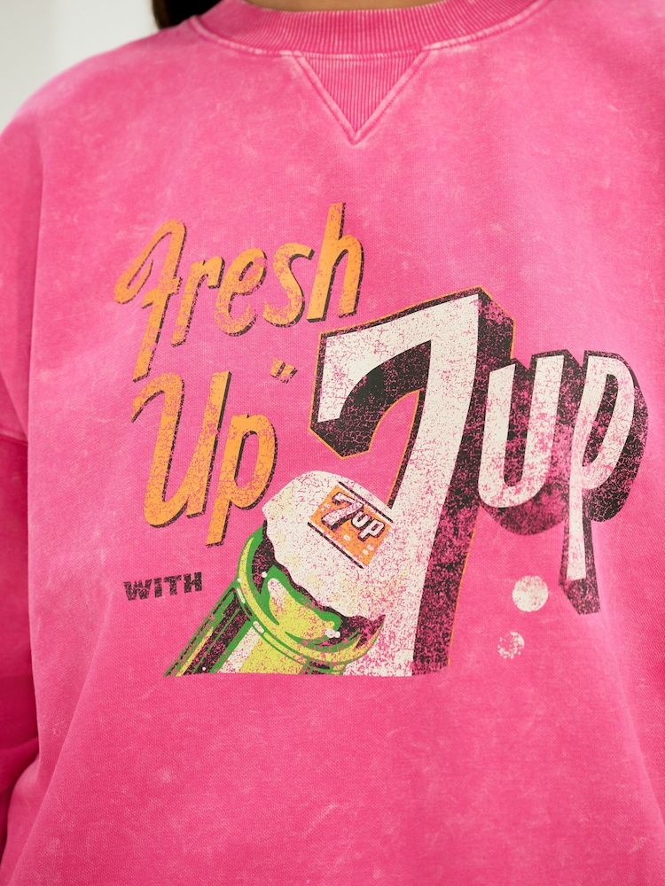 Fluro Pink Relaxed Fit License 7up Washed Crewneck Sweatshirt - Image 9 of 9
