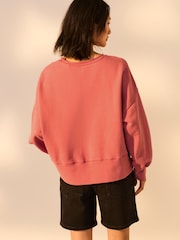 Red Raw Hem Detail Washed 100% Cotton Crew Neck Sweatshirt - Image 3 of 7