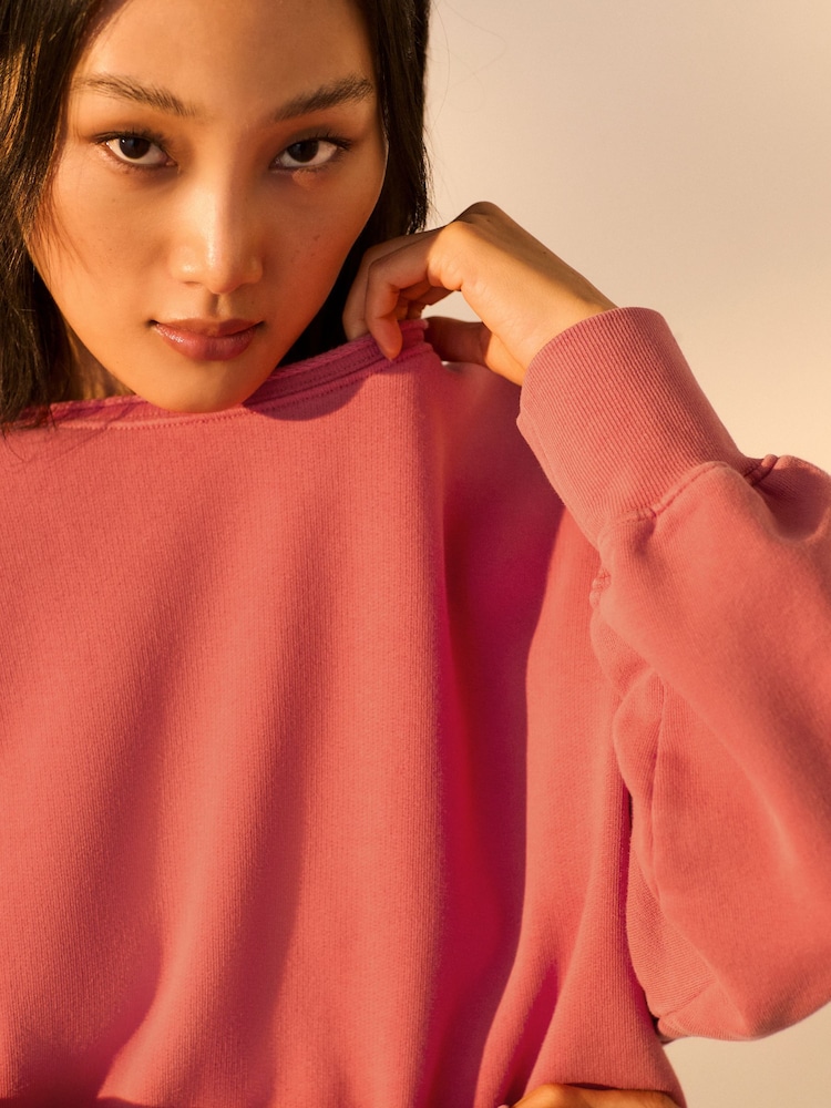 Rouge - Sweat-shirt Col rond à ourlet brut délavé 100% coton - Image 4 of 7