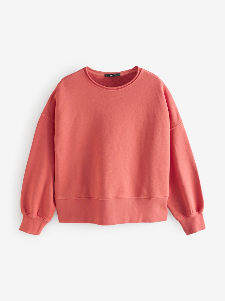 Rouge - Sweat-shirt Col rond à ourlet brut délavé 100% coton - Image 5 of 7
