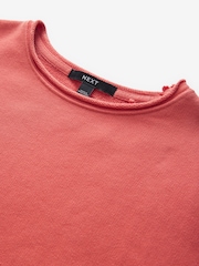 Red Raw Hem Detail Washed 100% Cotton Crew Neck Sweatshirt - Image 6 of 7