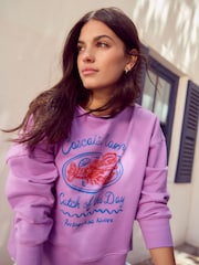 Purple Graphic Beaded Lobster 100% Cotton Crew Neck Longsleeve Sweat Top - Image 4 of 8
