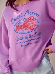 Purple Graphic Beaded Lobster 100% Cotton Crew Neck Longsleeve Sweat Top - Image 5 of 8