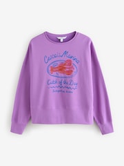 Purple Graphic Beaded Lobster 100% Cotton Crew Neck Longsleeve Sweat Top - Image 6 of 8