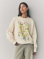 Ecru Graphic NYC Garden Party 100% Cotton Sweatshirt - Image 1 of 8