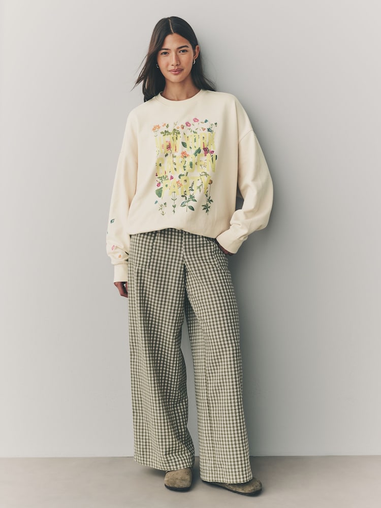 Ecru Graphic NYC Garden Party 100% Cotton Sweatshirt - Image 3 of 8
