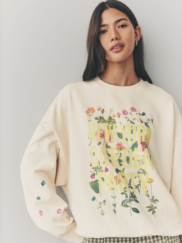 Ecru Graphic NYC Garden Party 100% Cotton Sweatshirt - Image 4 of 8