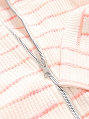 Ecru/Pink Textured Waffle Zip Through Jumper Hoodie - Image 7 of 8