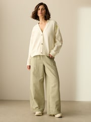Ecru Relaxed Fit Button Down Embroidered Cardigan - Image 2 of 6