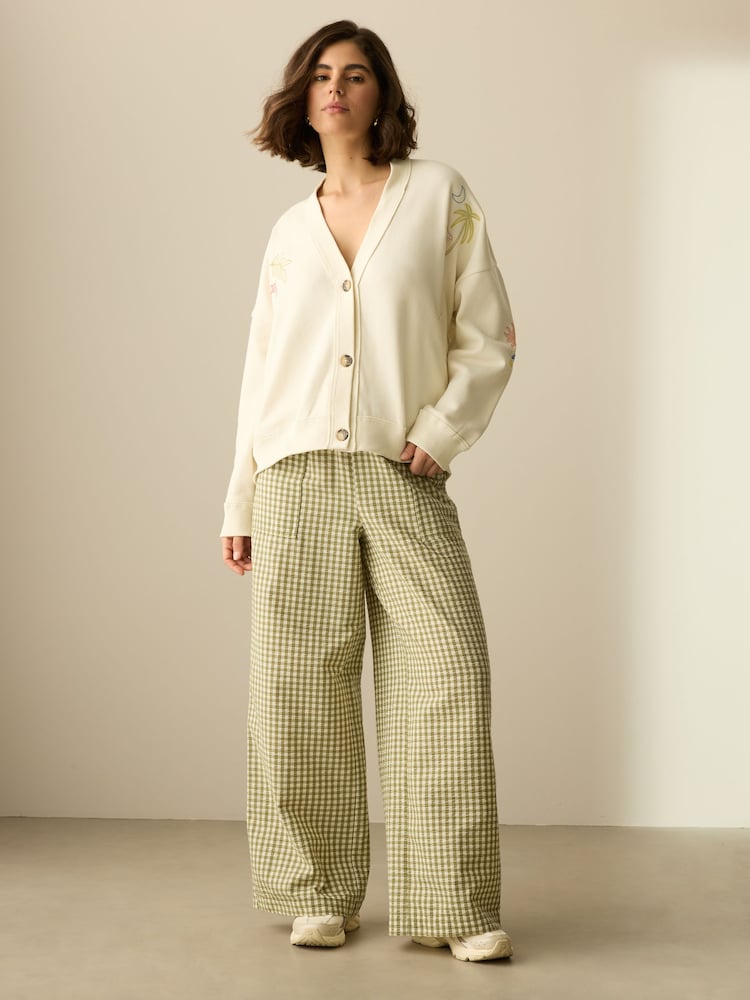 Ecru Relaxed Fit Button Down Embroidered Cardigan - Image 2 of 6