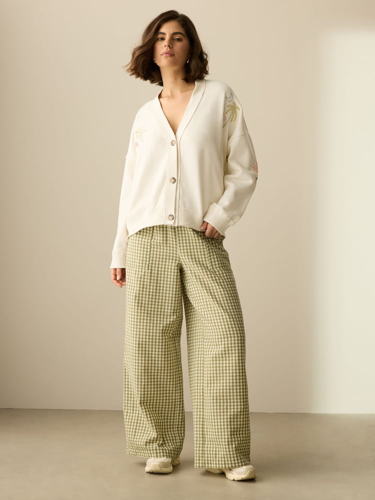Ecru Relaxed Fit Button Down Embroidered Cardigan - Image 2 of 9 Ecru Relaxed Fit Button Down Embroidered Cardigan - Image 2 of 9