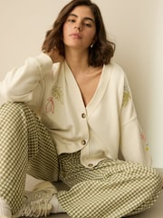 Ecru Relaxed Fit Button Down Embroidered Cardigan - Image 3 of 6
