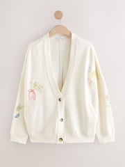 Ecru Relaxed Fit Button Down Embroidered Cardigan - Image 7 of 9