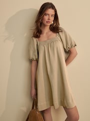Sage Green Textured Seer Sucker Smock Dress - Image 1 of 6