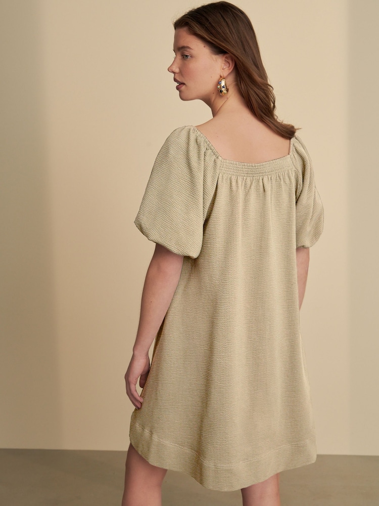 Sage Green Textured Seer Sucker Smock Dress - Image 2 of 6