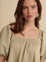 Sage Green Textured Seer Sucker Smock Dress - Image 3 of 6