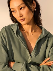 Green Relaxed Fit Washed Cotton V-Neck Hoodie - Image 1 of 8