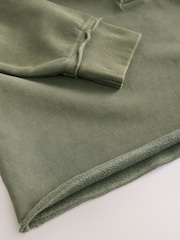 Green Relaxed Fit Washed Cotton V-Neck Hoodie - Image 7 of 8