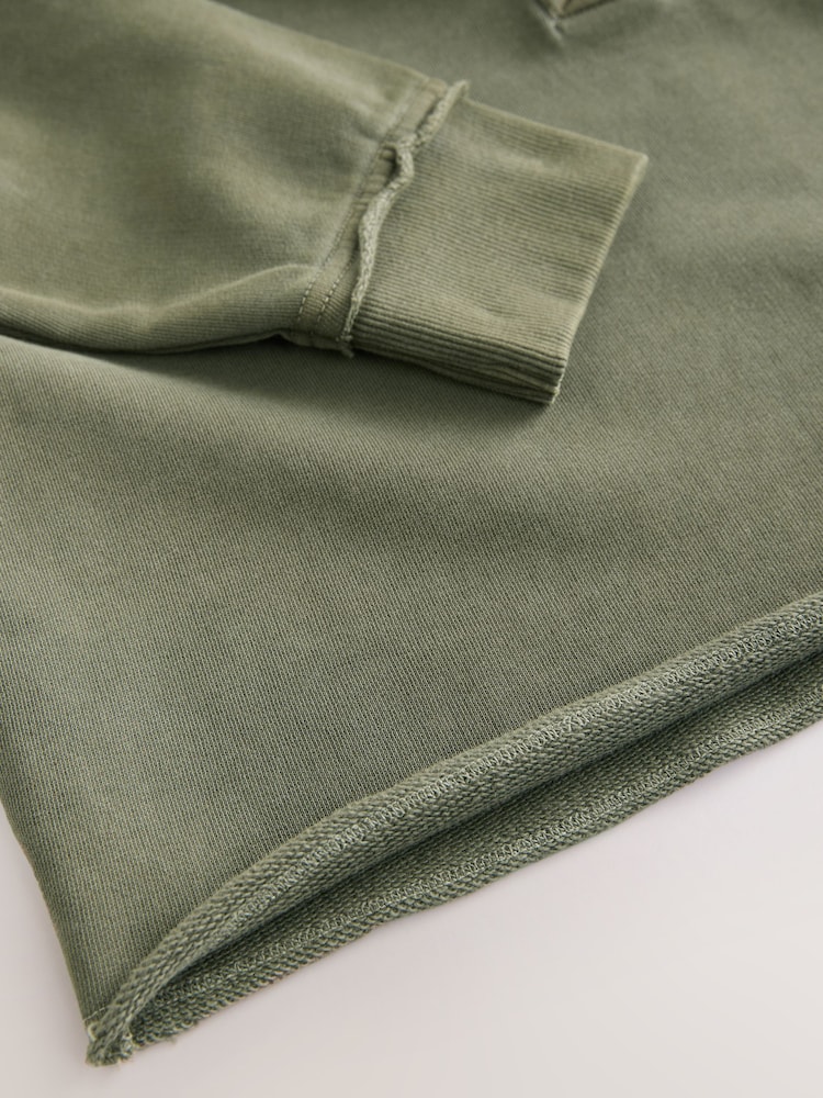 Green Relaxed Fit Washed Cotton V-Neck Hoodie - Image 7 of 8