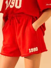 Rot - Shorts mit offenem Saum mit Grafik LA 1990 - Bild 4 von 7