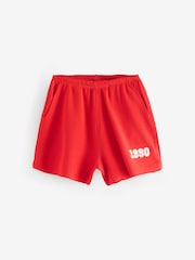 Rot - Shorts mit offenem Saum mit Grafik LA 1990 - Bild 5 von 7