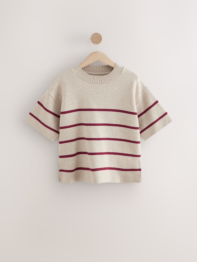Burgundsko rdeča - Cosy Soft Touch Boxy kratek rokav; s kratkimi rokavi črtasta pletena majica pulover - Slika 1 iz 3 Burgundsko rdeča - Cosy Soft Touch Boxy kratek rokav; s kratkimi rokavi črtasta pletena majica pulover - Slika 1 iz 3