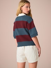 Burgundy Red/ Blue Stripe Soft Touch Heavyweight Cosy Striped Jumper - Image 4 of 8