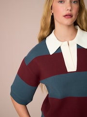 Burgundy Red/ Blue Stripe Soft Touch Heavyweight Cosy Striped Jumper - Image 5 of 8