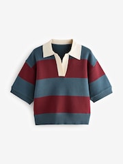 Burgundy Red/ Blue Stripe Soft Touch Heavyweight Cosy Striped Jumper - Image 6 of 8