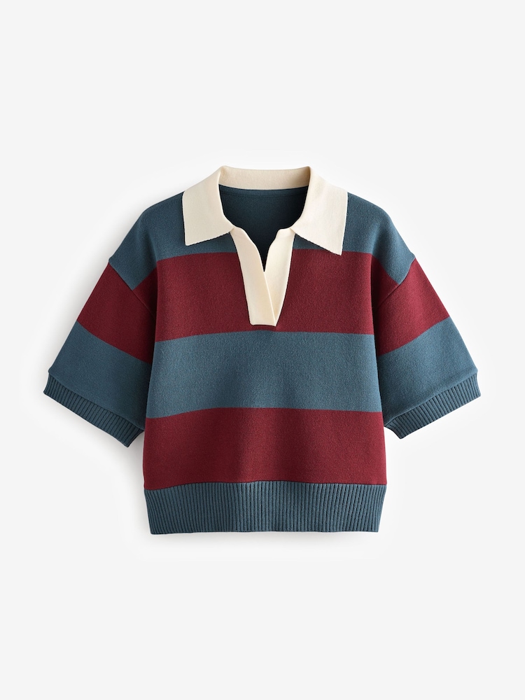 Burgundy Red/ Blue Stripe Soft Touch Heavyweight Cosy Striped Jumper - Image 6 of 8