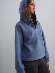Light Blue Hooded Soft Teddy Borg Quarter Zip Fleece - Image 2 of 5