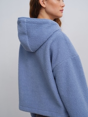 Light Blue Hooded Soft Teddy Borg Quarter Zip Fleece - Image 4 of 5