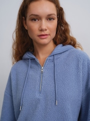 Light Blue Hooded Soft Teddy Borg Quarter Zip Fleece - Image 5 of 5