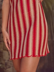 White Crochet Shift Stripe Dress - Image 5 of 8
