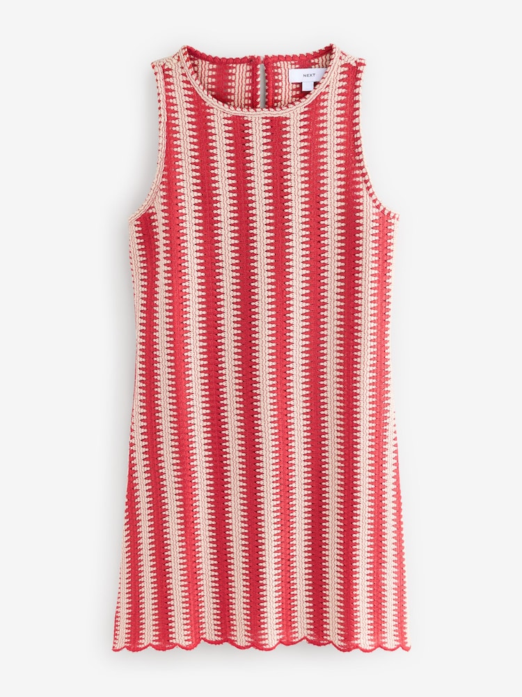 White Crochet Shift Stripe Dress - Image 6 of 8