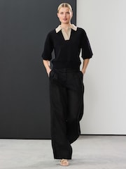 Black/Stone Soft Touch Heavyweight Cosy Striped Jumper - Image 3 of 8