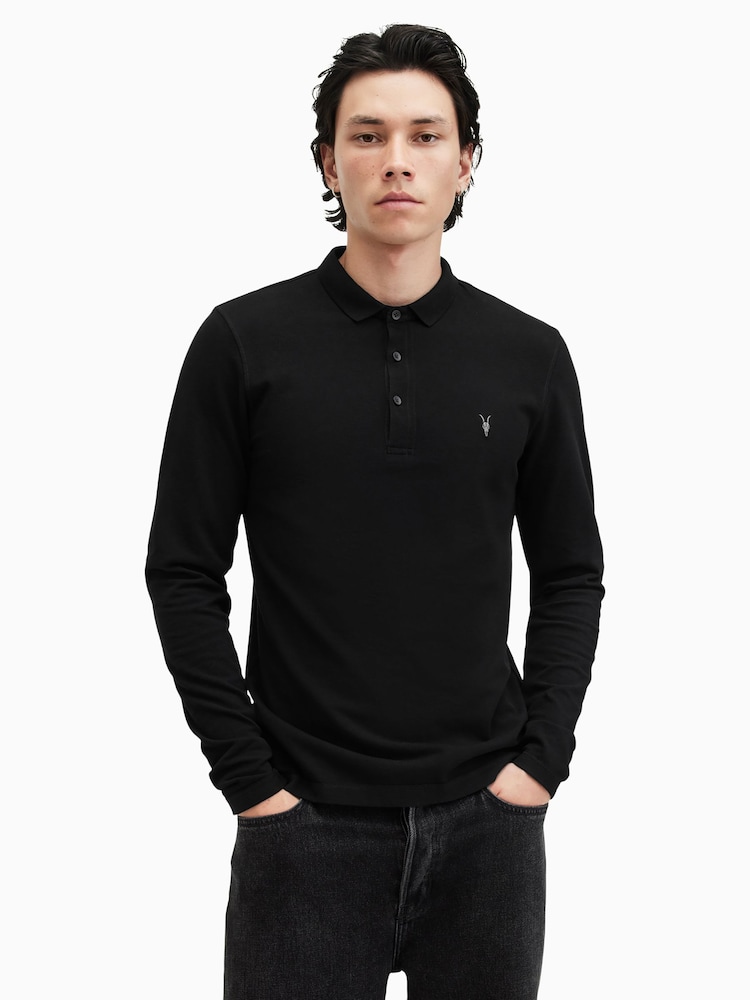AllSaints Black Reform Longsleeve Polo Shirt - Image 1 of 6