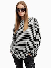 AllSaints Black/White Rita Snake Effect T-Shirt - Image 1 of 6