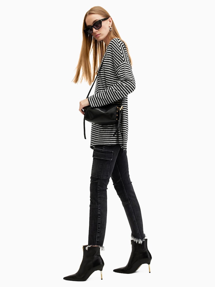 AllSaints Black/White Rita Snake Effect T-Shirt - Image 4 of 6