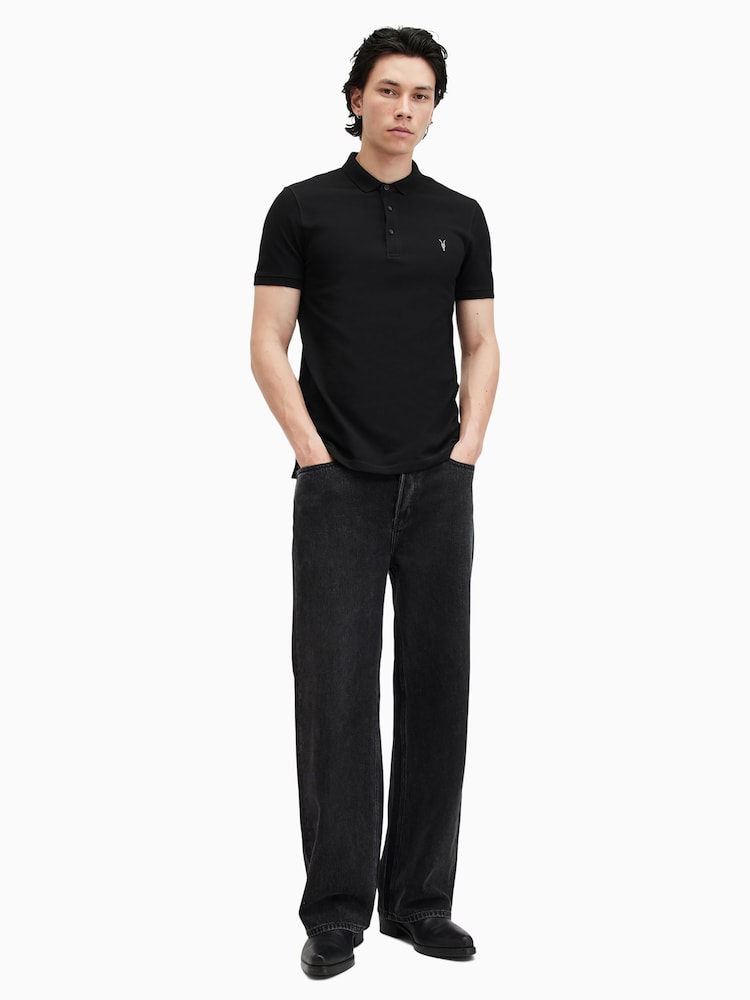AllSaints Black Reform Shortsleeve Polo Shirt - Image 3 of 5