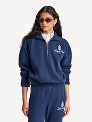 Sporty & Rich Blue Vendome Embroidered Quarter Zip Sweatshirt - Image 1 of 1