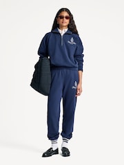Sporty & Rich Blue Vendome Embroidered Quarter Zip Sweatshirt - Image 3 of 9