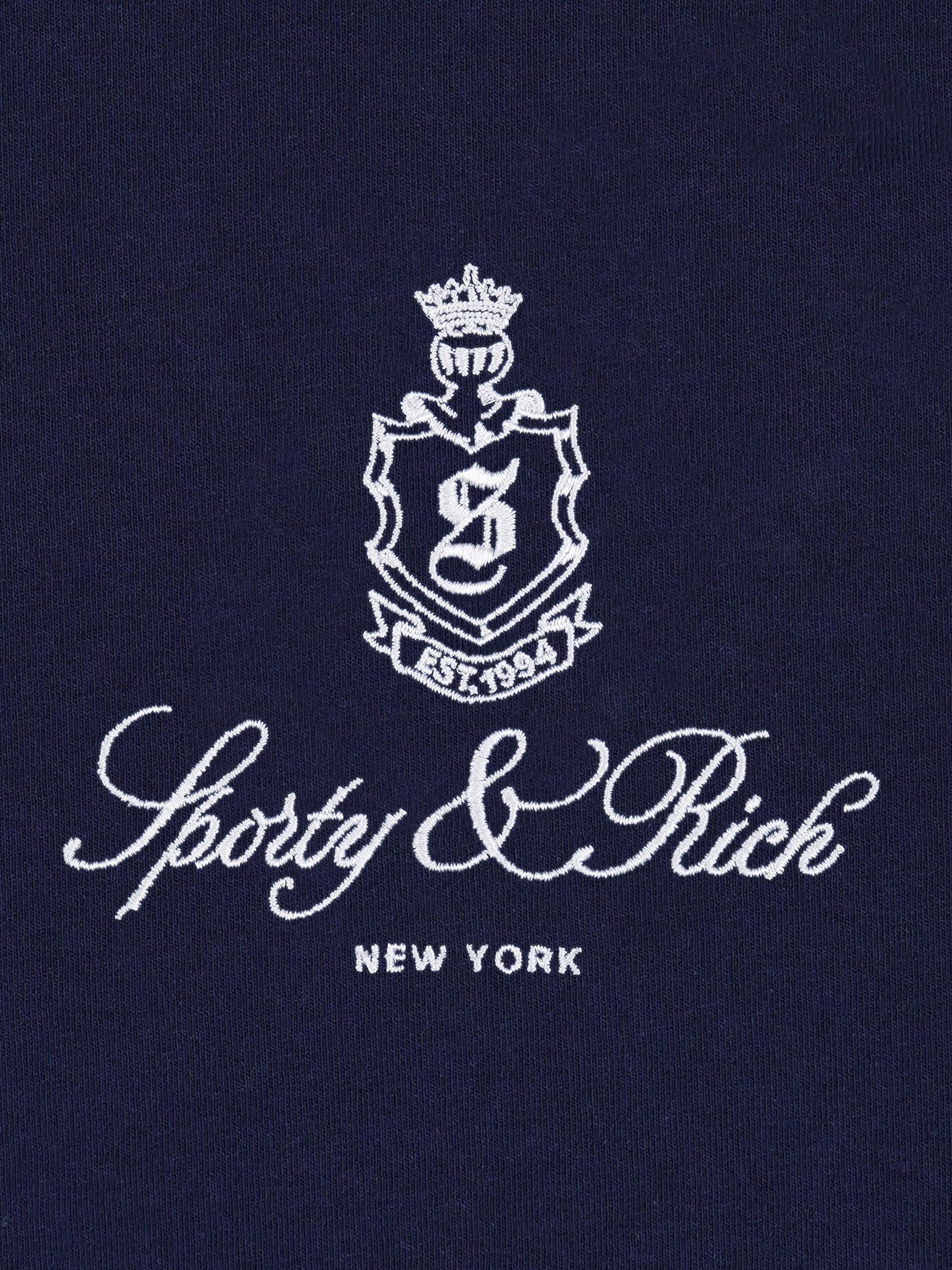 Buy Sporty & Rich Blue Vendome Embroidered Quarter Zip Sweatshirt