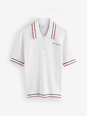 Sporty & Rich White Serif Logo Mini Cable Polo Shirt - Image 1 of 5