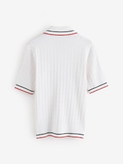 Sporty & Rich White Serif Logo Mini Cable Polo Shirt - Image 2 of 5