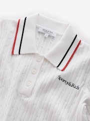 Sporty & Rich White Serif Logo Mini Cable Polo Shirt - Image 3 of 5