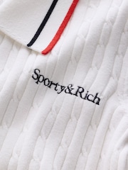 Sporty & Rich White Serif Logo Mini Cable Polo Shirt - Image 4 of 5