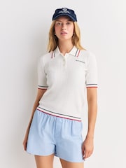 Sporty & Rich White Serif Logo Mini Cable Polo Shirt - Image 7 of 9