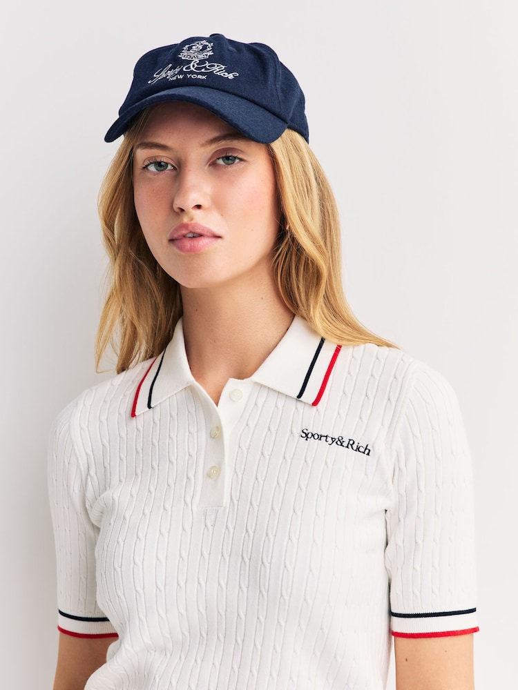 Sporty & Rich White Serif Logo Mini Cable Polo Shirt - Image 9 of 9 Sporty & Rich White Serif Logo Mini Cable Polo Shirt - Image 9 of 9